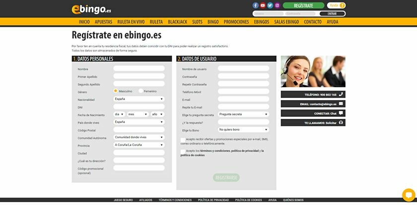 ebingo registration form